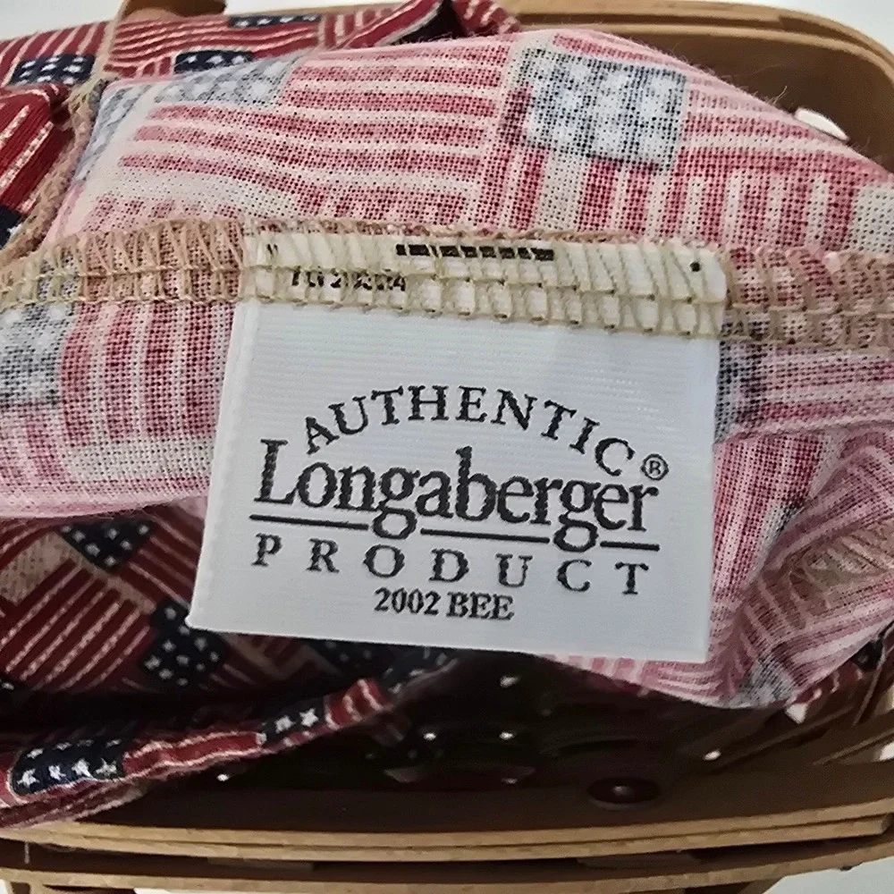 Longaberger 2002 Bee Basket Old Glory Drawstring Liner Family Signatures
